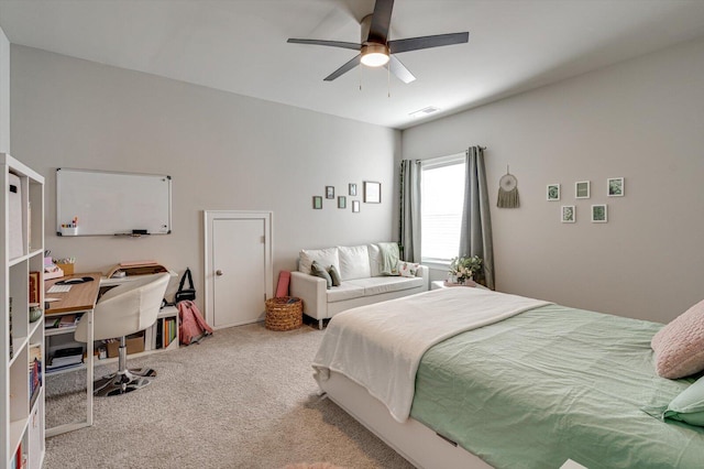 bedroom with carpet floors and ceiling fan