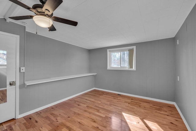 unfurnished room featuring ceiling fan and light hardwood / wood-style flooring