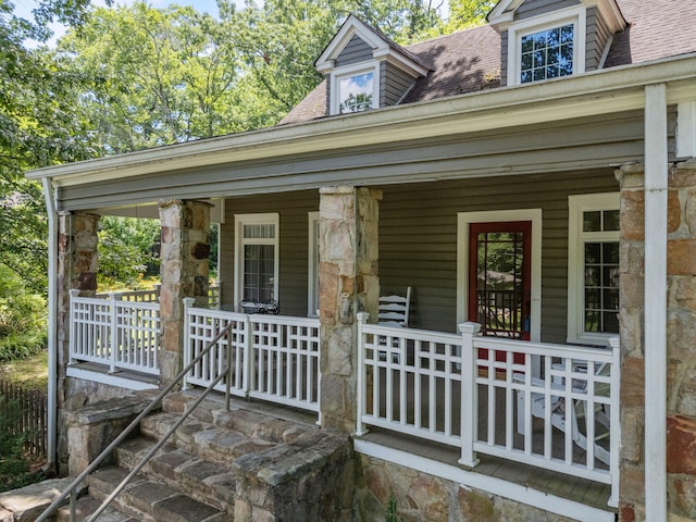 608 Texas Ave, Signal Mountain, TN 37377 - property entrance featuring covered porch and a shingled roof