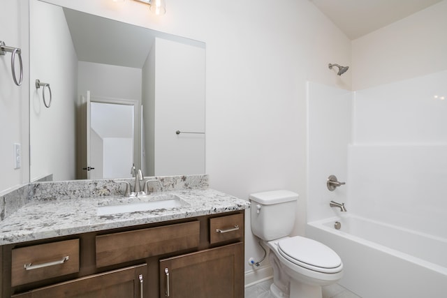 full bathroom featuring vanity, shower / washtub combination, and toilet