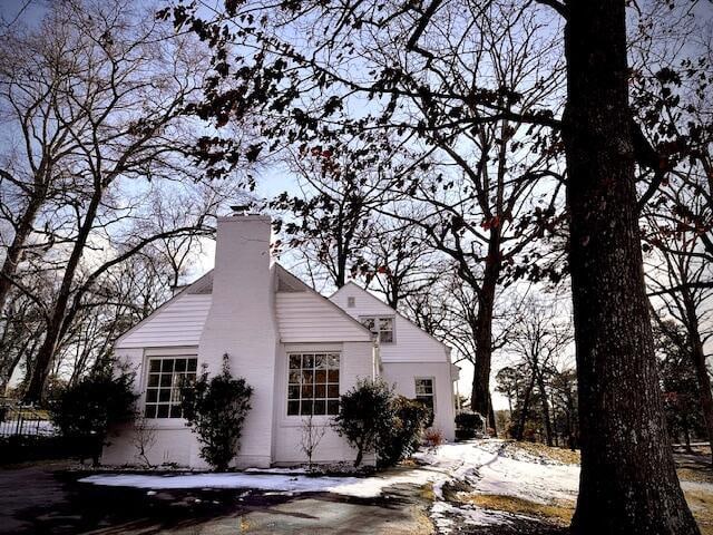 view of snow covered property