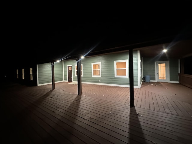 view of deck at night