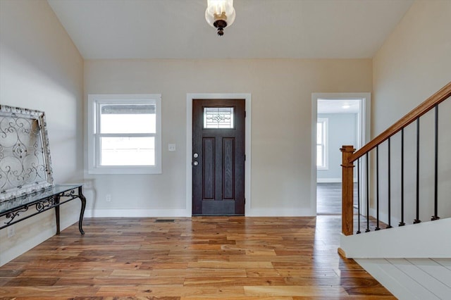 entrance foyer with light hardwood / wood-style floors