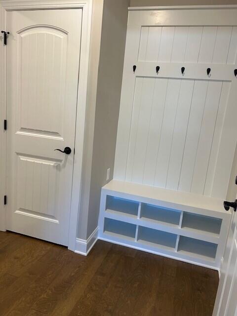 mudroom with dark wood-type flooring