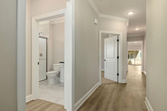 1691 Whisper Winds Ln Unit 35, Ooltewah, TN 37363 - hallway featuring ornamental molding and wood finished floors