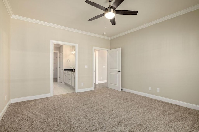 1691 Whisper Winds Ln Unit 35, Ooltewah, TN 37363 - unfurnished bedroom featuring crown molding, light colored carpet, ensuite bathroom, and a ceiling fan