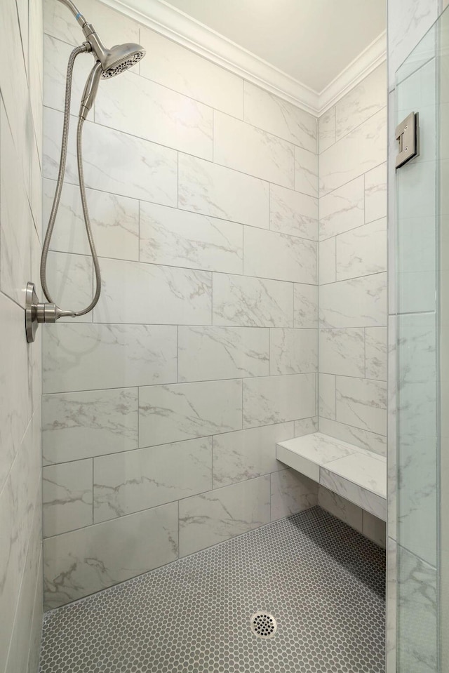 1691 Whisper Winds Ln Unit 35, Ooltewah, TN 37363 - bathroom featuring ornamental molding and tiled shower