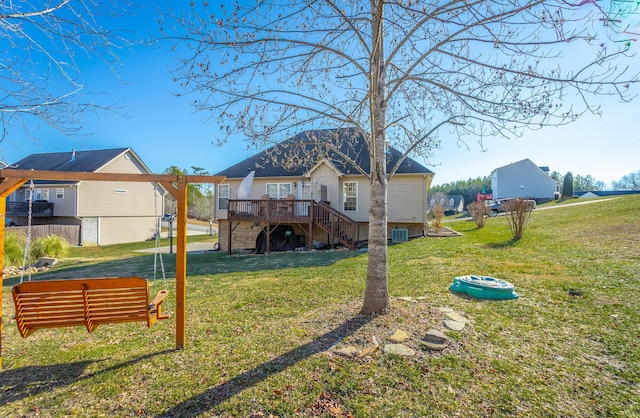 view of yard with a deck