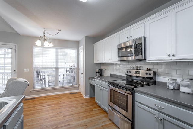 kitchen with decorative backsplash, white cabinets, and appliances with stainless steel finishes