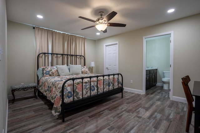 bedroom featuring recessed lighting, wood finished floors, and baseboards