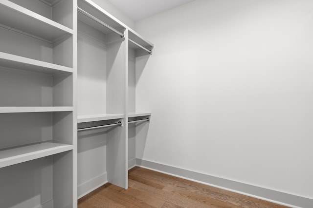 walk in closet with hardwood / wood-style floors