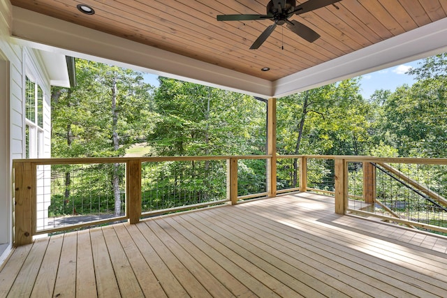 wooden terrace with ceiling fan