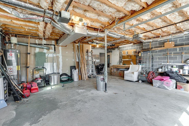 basement featuring water heater