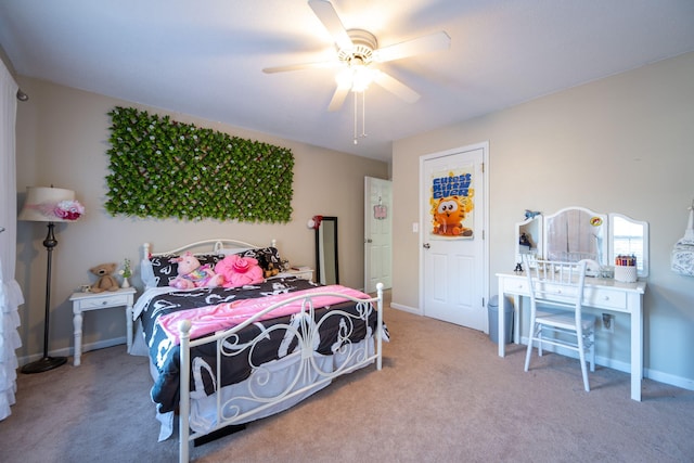 bedroom featuring ceiling fan and carpet flooring