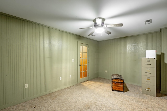 carpeted empty room with ceiling fan