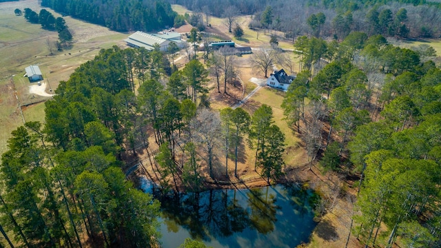 drone / aerial view with a water view and a rural view