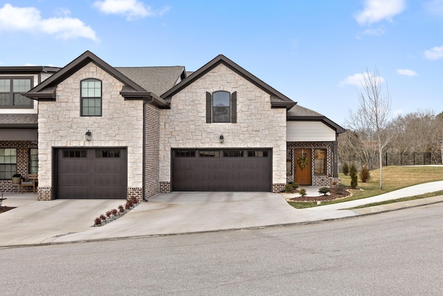 french provincial home featuring a garage