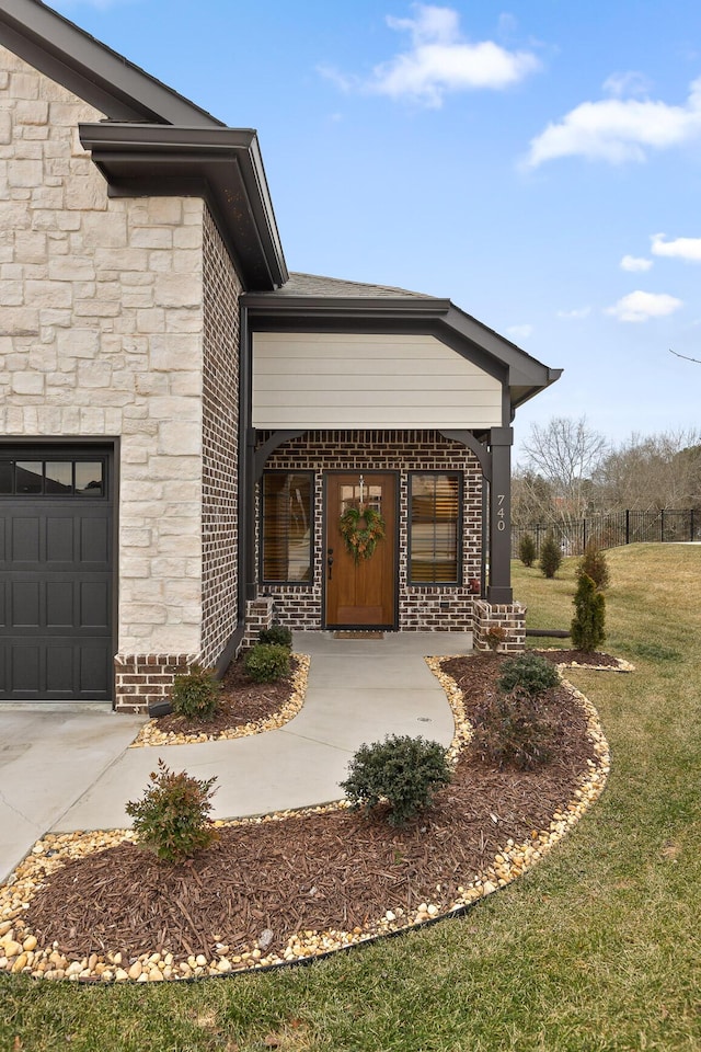 view of patio featuring a garage and a porch