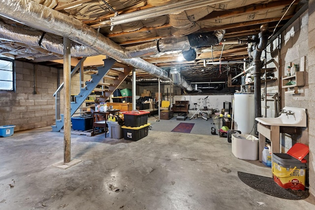 basement featuring water heater