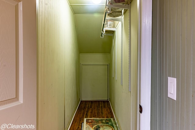 hall with dark hardwood / wood-style flooring