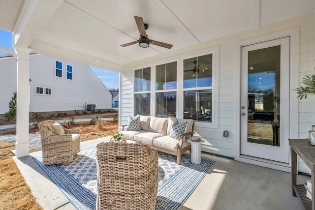 view of patio with an outdoor hangout area and ceiling fan