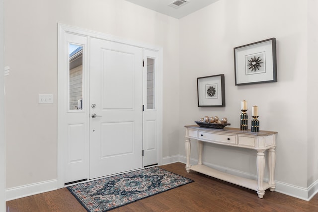 foyer entrance featuring dark wood-type flooring