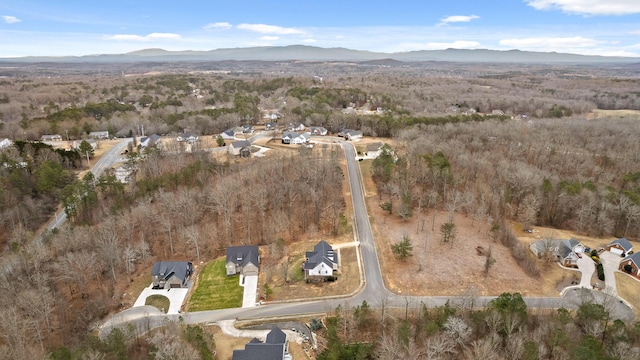 drone / aerial view featuring a mountain view