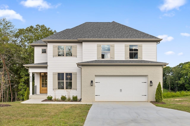 view of front facade featuring a garage and a front yard