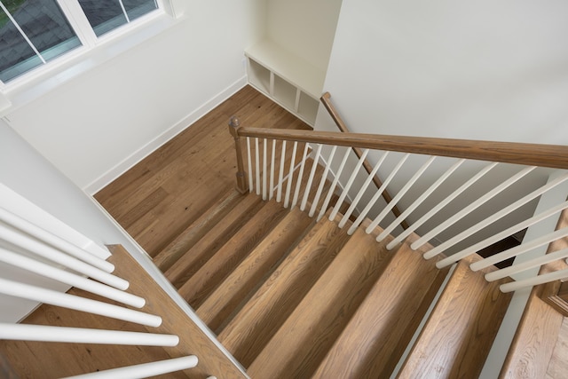 staircase with wood-type flooring