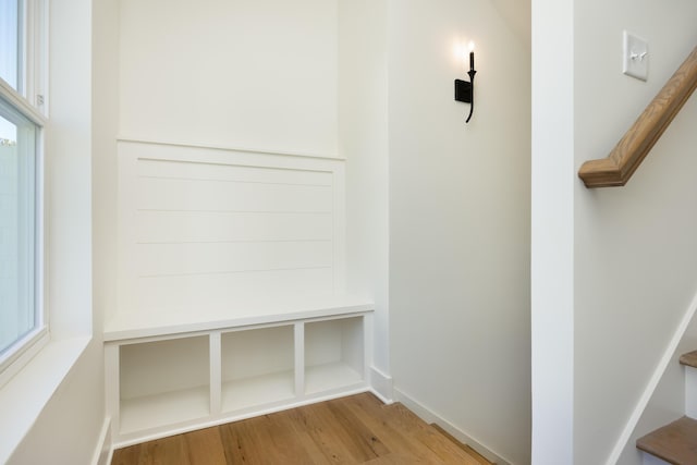 mudroom with hardwood / wood-style flooring