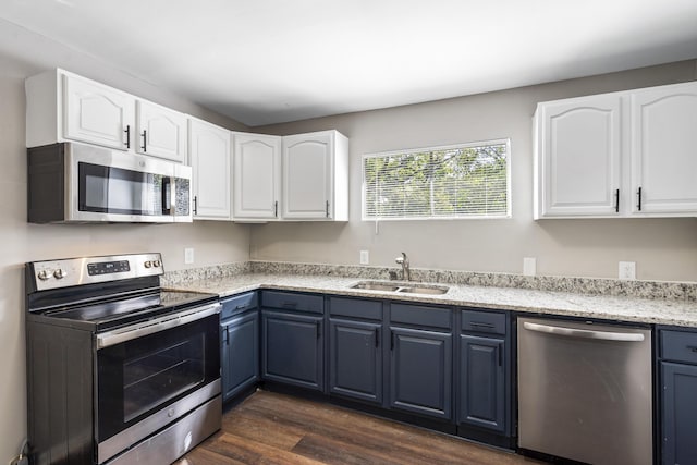 kitchen featuring sink, white cabinetry, dark hardwood / wood-style floors, and stainless steel appliances