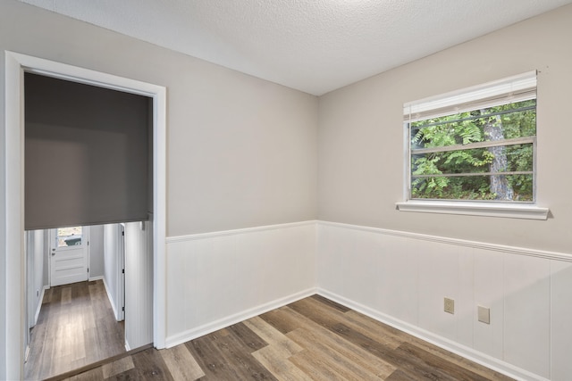 spare room with a wealth of natural light, dark wood-type flooring, and a textured ceiling