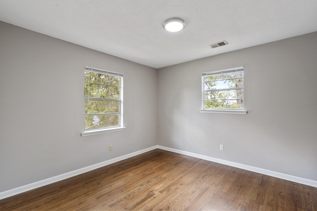 empty room featuring hardwood / wood-style floors, plenty of natural light, and a textured ceiling