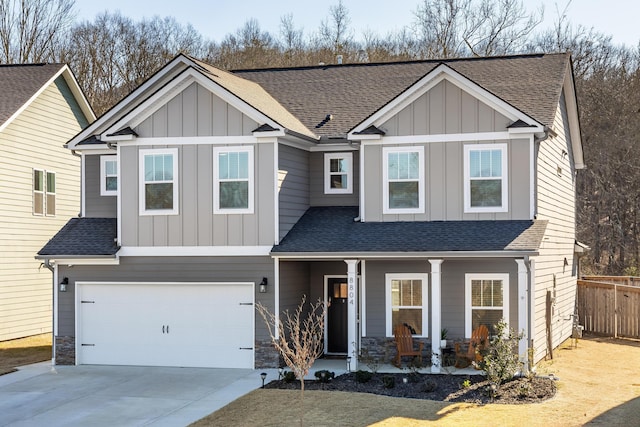 craftsman-style house with a garage and a porch