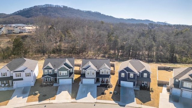 birds eye view of property featuring a mountain view