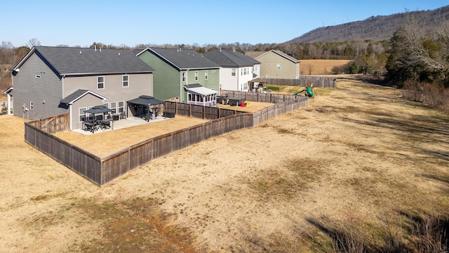 exterior space featuring a mountain view and a gazebo