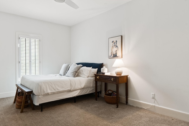 bedroom featuring ceiling fan and carpet flooring