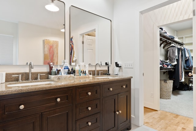 bathroom with vanity and hardwood / wood-style flooring