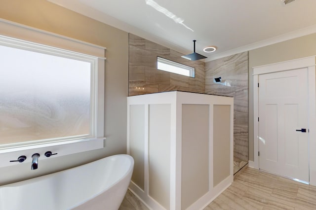 bathroom with separate shower and tub