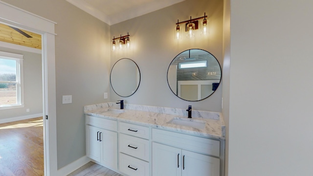 bathroom featuring vanity and wood-type flooring