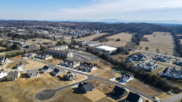 birds eye view of property featuring a mountain view