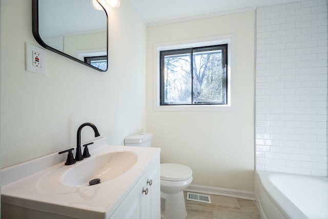 full bathroom with shower / bath combination, vanity, and toilet