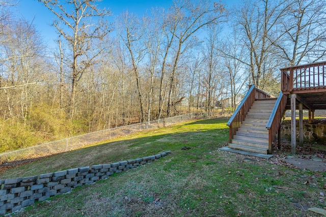 view of yard with a wooden deck