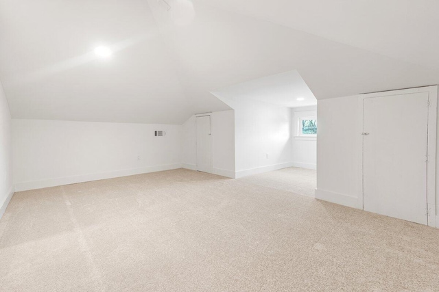 additional living space featuring light carpet and lofted ceiling