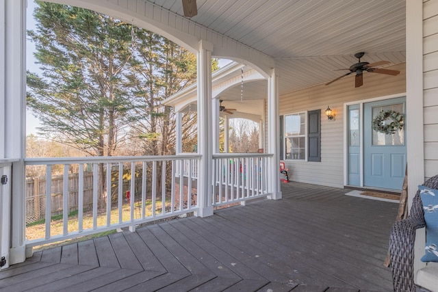 wooden terrace with ceiling fan