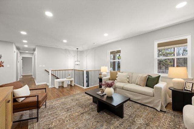 living room with hardwood / wood-style floors