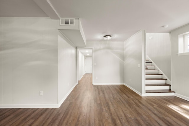 interior space with dark wood-type flooring