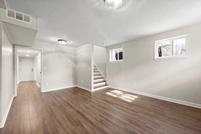 basement featuring dark wood-type flooring