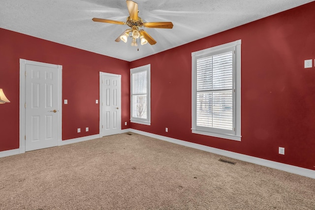 empty room with a textured ceiling, carpet, and a wealth of natural light