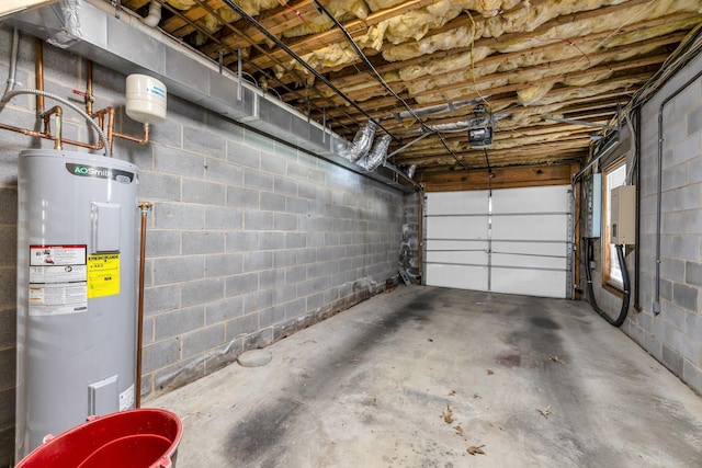 garage featuring water heater